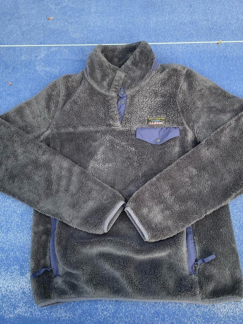 L.L. Bean Fleece Pullover Jacket - Gray with Blue Accents